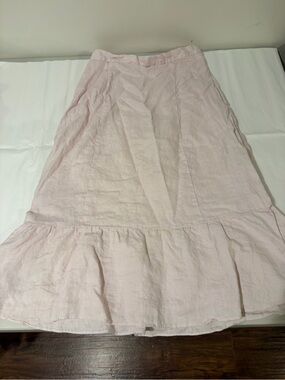 Wilfred Pale Pink Linen Maxi Skirt with Ruffle Hem